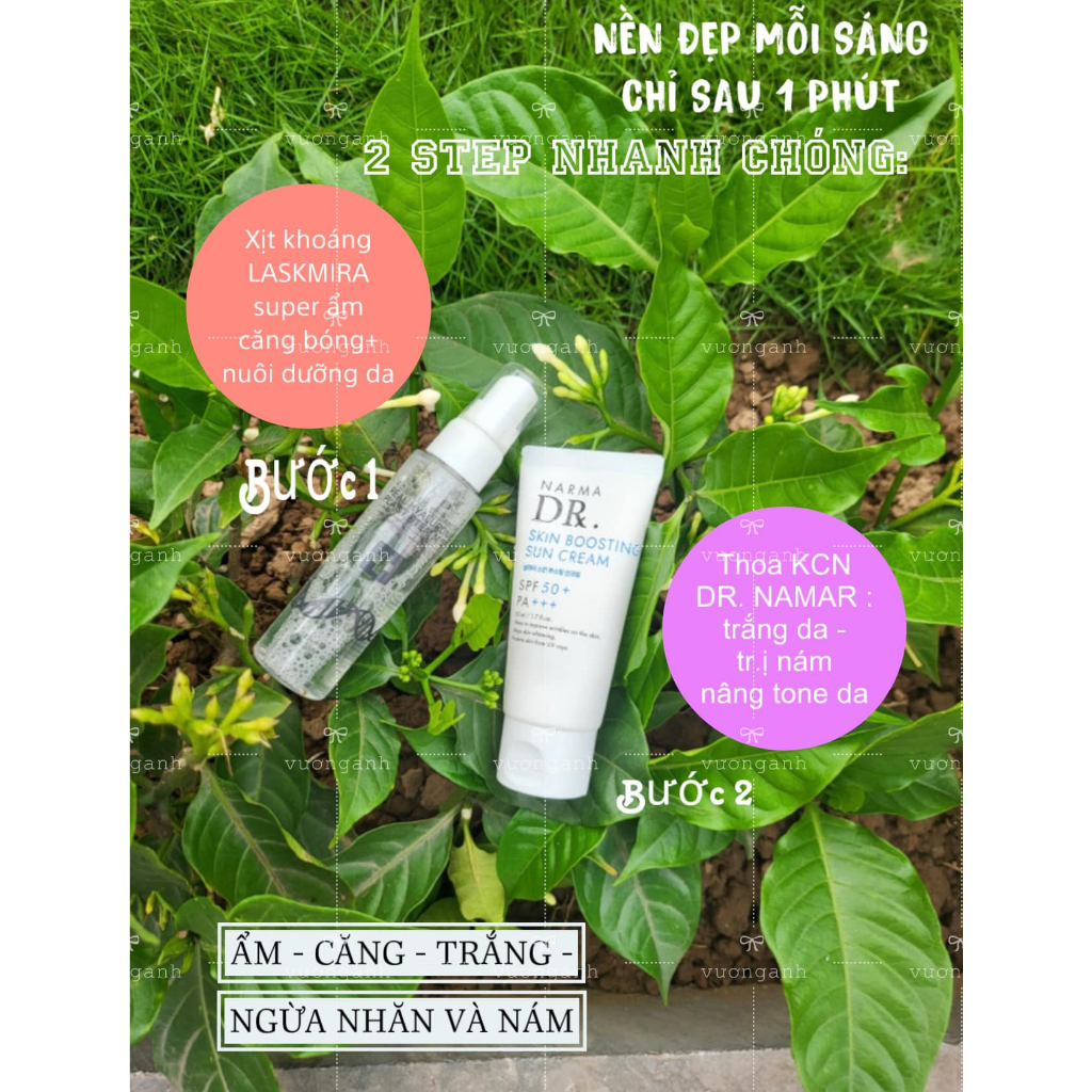 Combo Kem chống nắng Dr.narma lên tone vật lý kiêm hóa học SPF 50 + PA +++ và Xịt khoáng Laskamira 50ml 1 sét 4 lọ