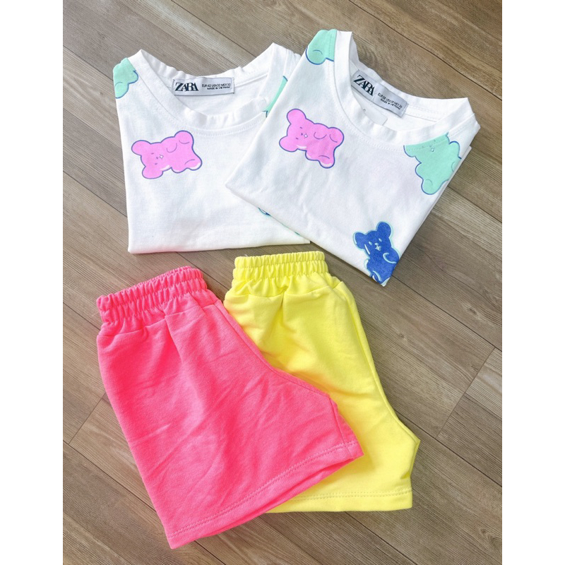 Set 2 bộ đùi hình gấu 2 màu vàng hồng cho bé gái