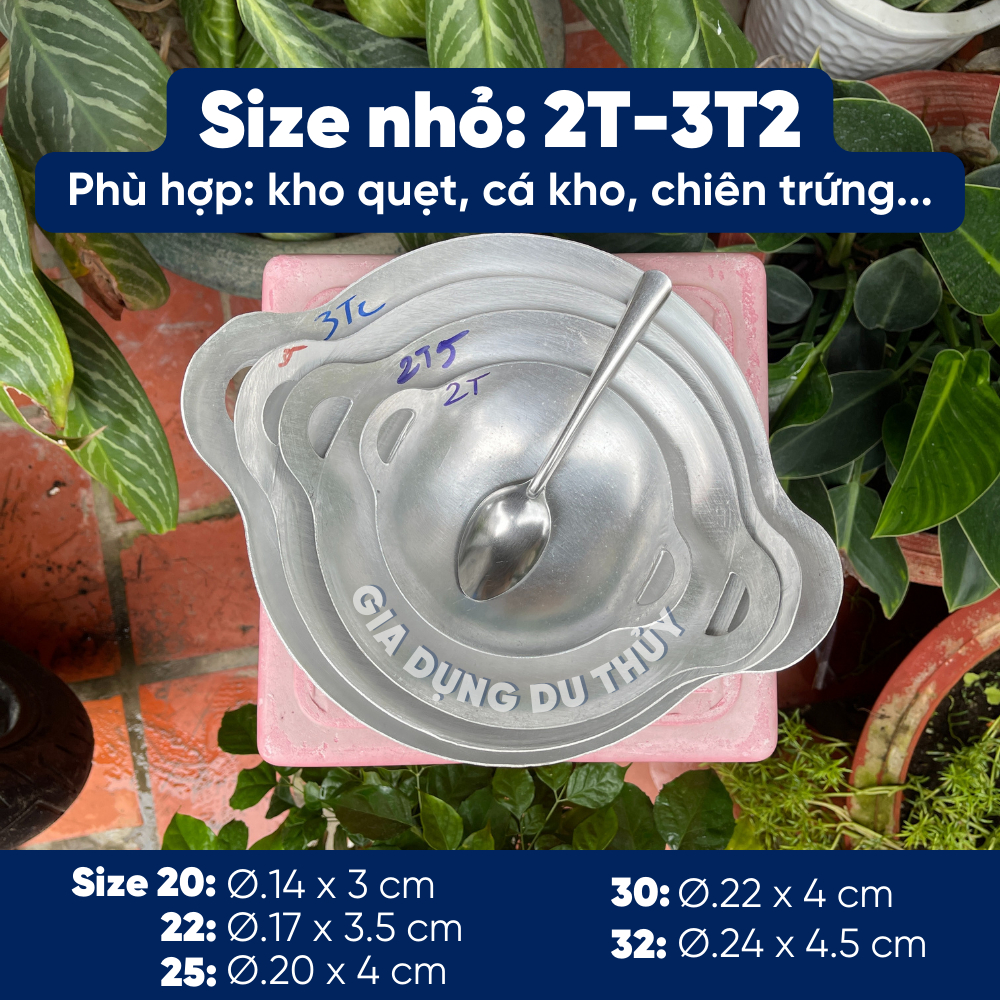 Chảo nhôm máy bay quai liền SIZE NHỎ dùng làm chảo kho quẹt, chảo đổ bánh bò nướng thốt nốt size 20-32, đường kính 14 cm