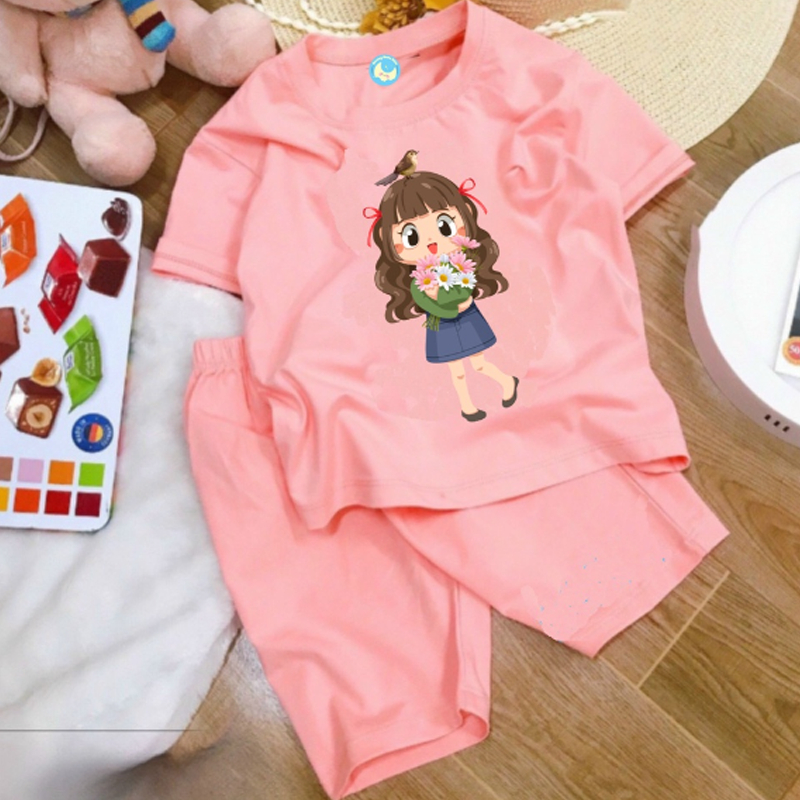 Rập giấy bộ cộc tay quần lửng cotton cho bé gái (RẬP GIẤY, không phải quần áo)