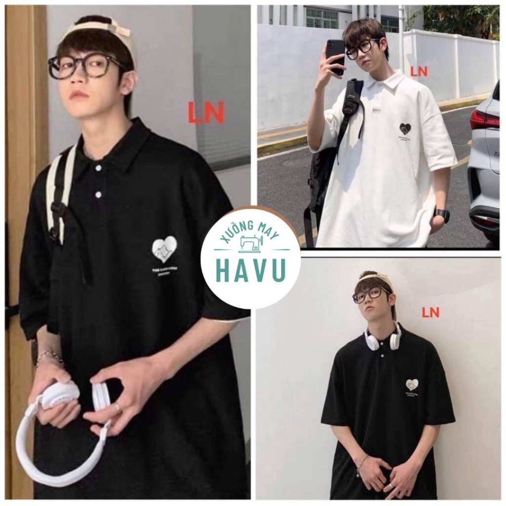 Áo polo tim đôi unisex form rộng