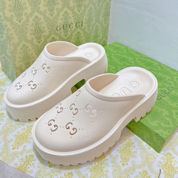 Giày Sục Đạp Gót Gucci Nữ Màu Be Sữa Đế Cao 5cm Phiên Bản L.Auth Bestquanity chất liệu cao su non êm đẹp Full Phụ kiện