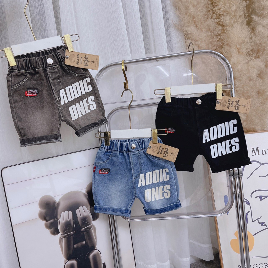 Quần jean ngắn mềm chữ ONES cho Bé trai bé gái size 8-29kg