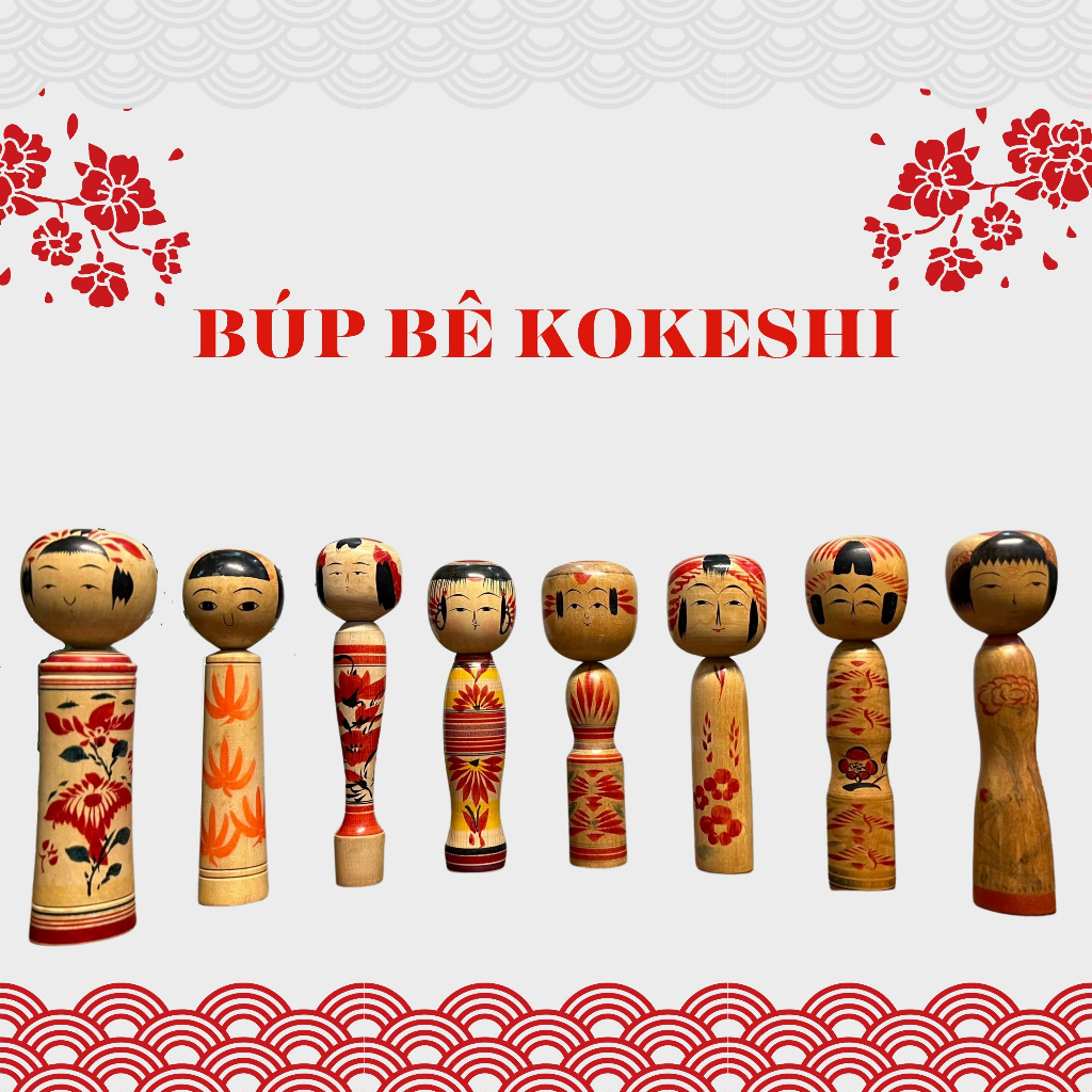 Bộ Mô Hình Búp Bê Gỗ Truyền Thống Kokeshi - Hàng handmade của Nhật Bản - Không hộp