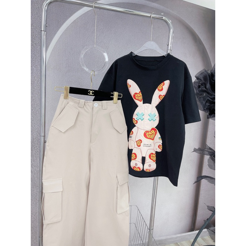 ♥️ SET ÁO THUN IN KÈM QUẦN SUÔNG CULOTTES NÂU  ♥️