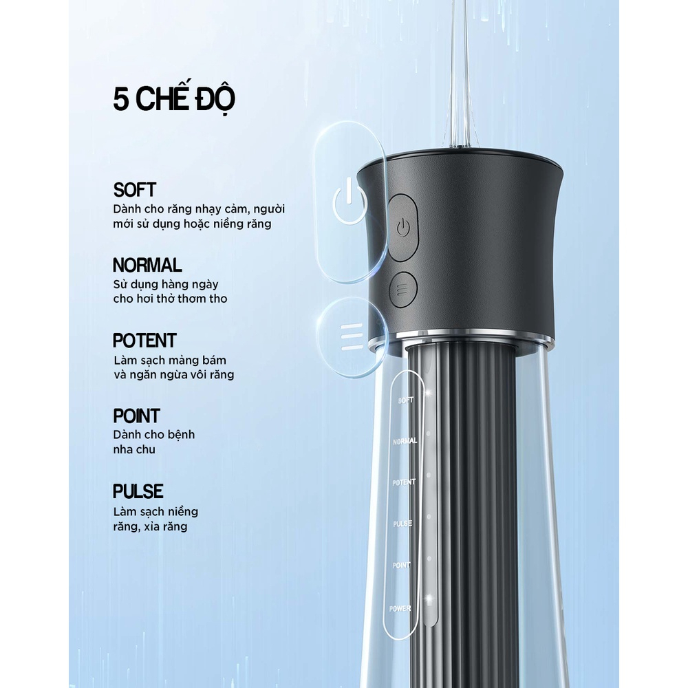 Tăm nước Fairywill F30/FW5020E thương hiệu Mỹ dễ sử dụng- 300ML- 5 chế độ- Pin 70 ngày- 6 đầu tăm- Chống nước 2 lớp | BigBuy360 - bigbuy360.vn