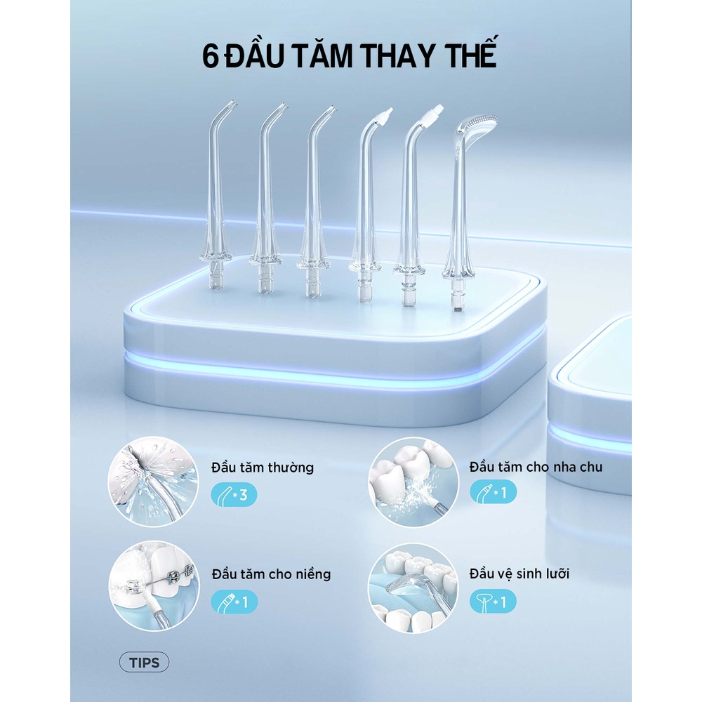 Tăm nước Fairywill F30/FW5020E thương hiệu Mỹ dễ sử dụng- 300ML- 5 chế độ- Pin 70 ngày- 6 đầu tăm- Chống nước 2 lớp | BigBuy360 - bigbuy360.vn