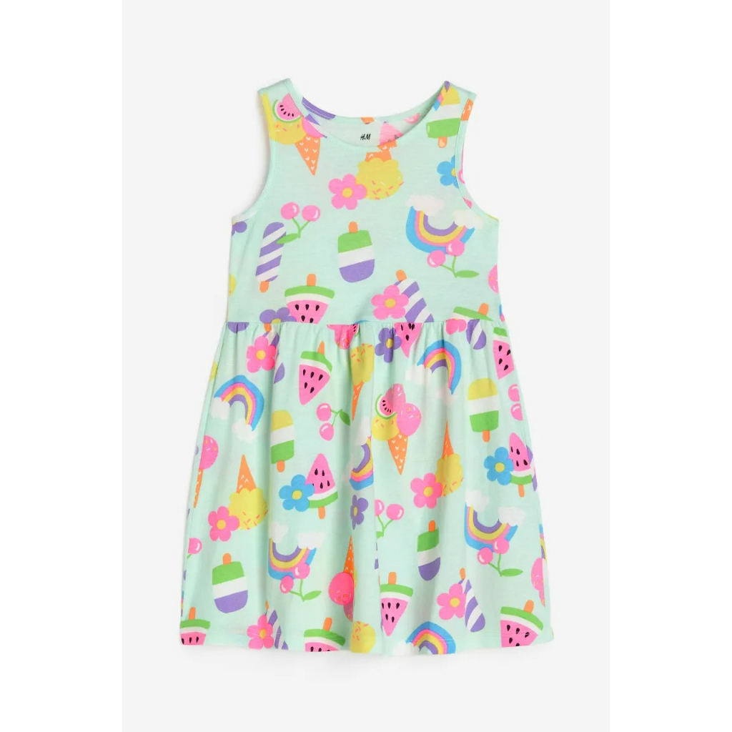 Váy sát nách hồng báo cầu vồng unicorn xanh ice cream hoa khủng long 1157735 HM H&M_authentic US