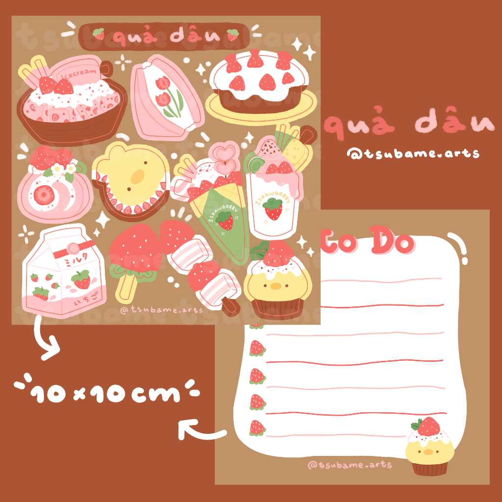 Sticker sheet dễ thương QUẢ DÂU | TSUBAME.ARTS