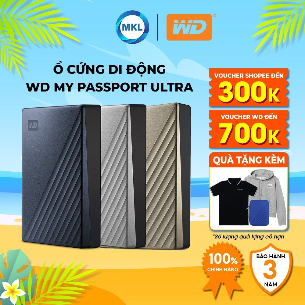 Ổ Cứng Di Động WD My Passport Ultra 1TB/2TB/4TB Hàng Chính Hãng - Tặng kèm Hộp + Áo Thun