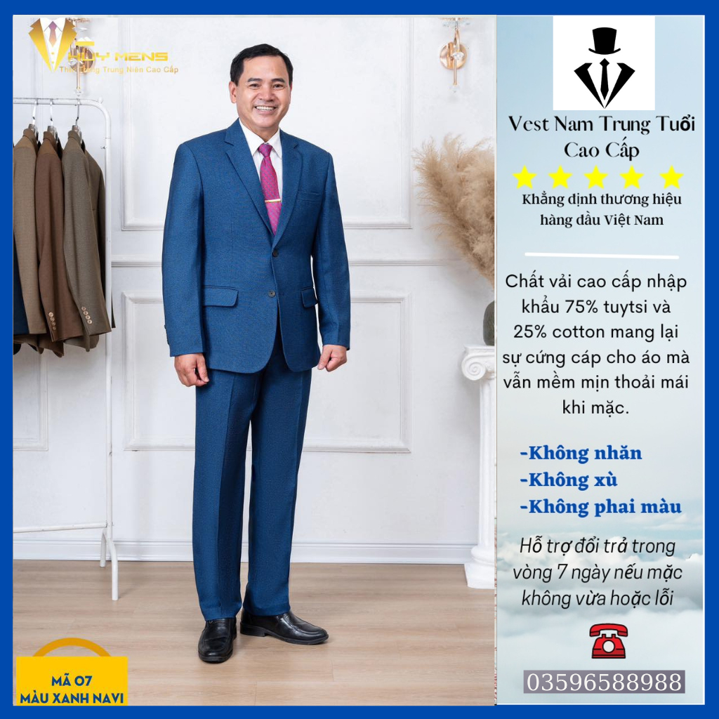 Bộ Vest Nam Trung Niên, Vest nam Trung Tuổi dáng suông hai khuy, hàng xuất khẩu ( Tặng Calavat )