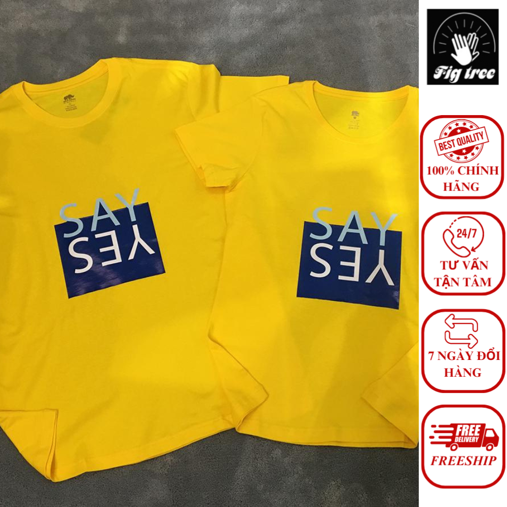 Set áo thun đôi kháng khuẩn màu vàng (in Say Yes)-kèm hình cận cảnh