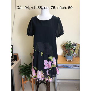 Đầm si tuyển 2hand cộc tay, voan đen 2 lớp, thân dưới voan hoa