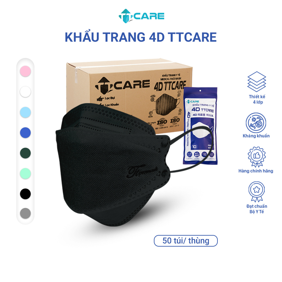 Khẩu trang y tế 4D TTcare 4 lớp kháng khuẩn ngăn khói bụi