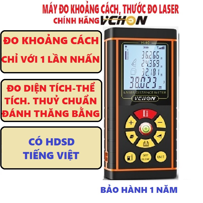 Thước đo Laser, Máy đo khoảng cách H40, thương hiệu VCHON chuyên dùng trong xây dựng