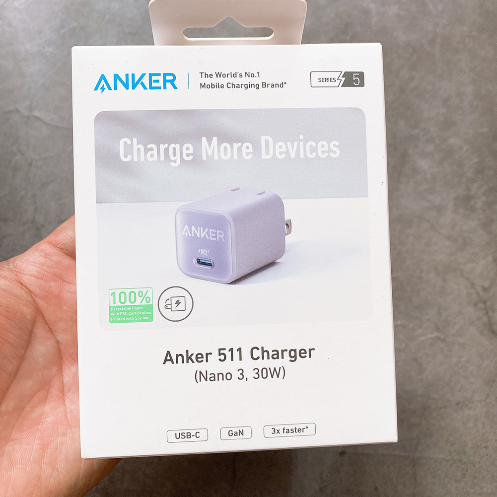 Bộ sạc nhanh ANKER 30W Nano III GaN Pro 511 Sạc nhanh Tím Lilac Purple - A2147 Chân Gập  AnkerShop Flow A8662 A8663