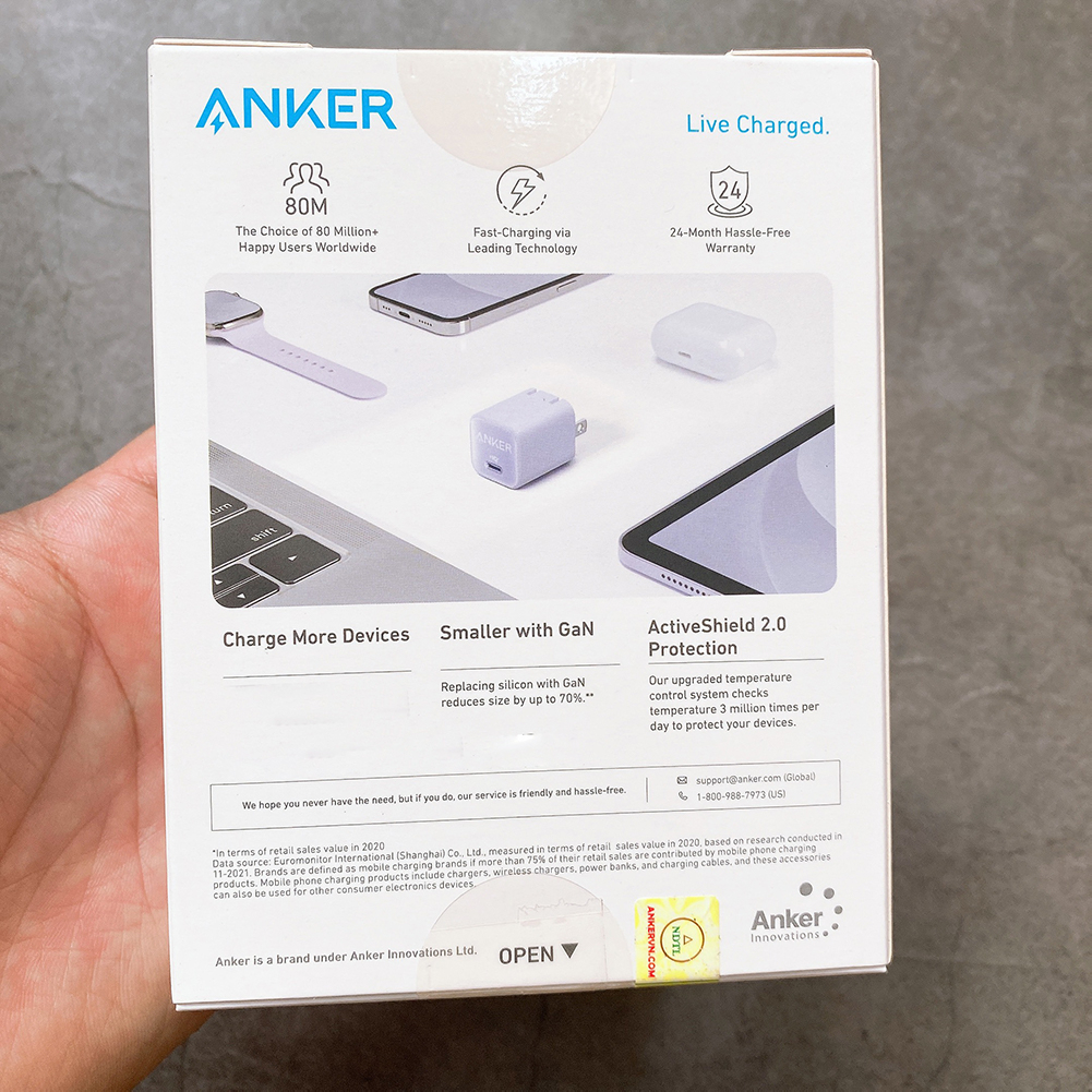 Bộ sạc nhanh ANKER 30W Nano III GaN Pro 511 Sạc nhanh Tím Lilac Purple - A2147 Chân Gập  AnkerShop Flow A8662 A8663