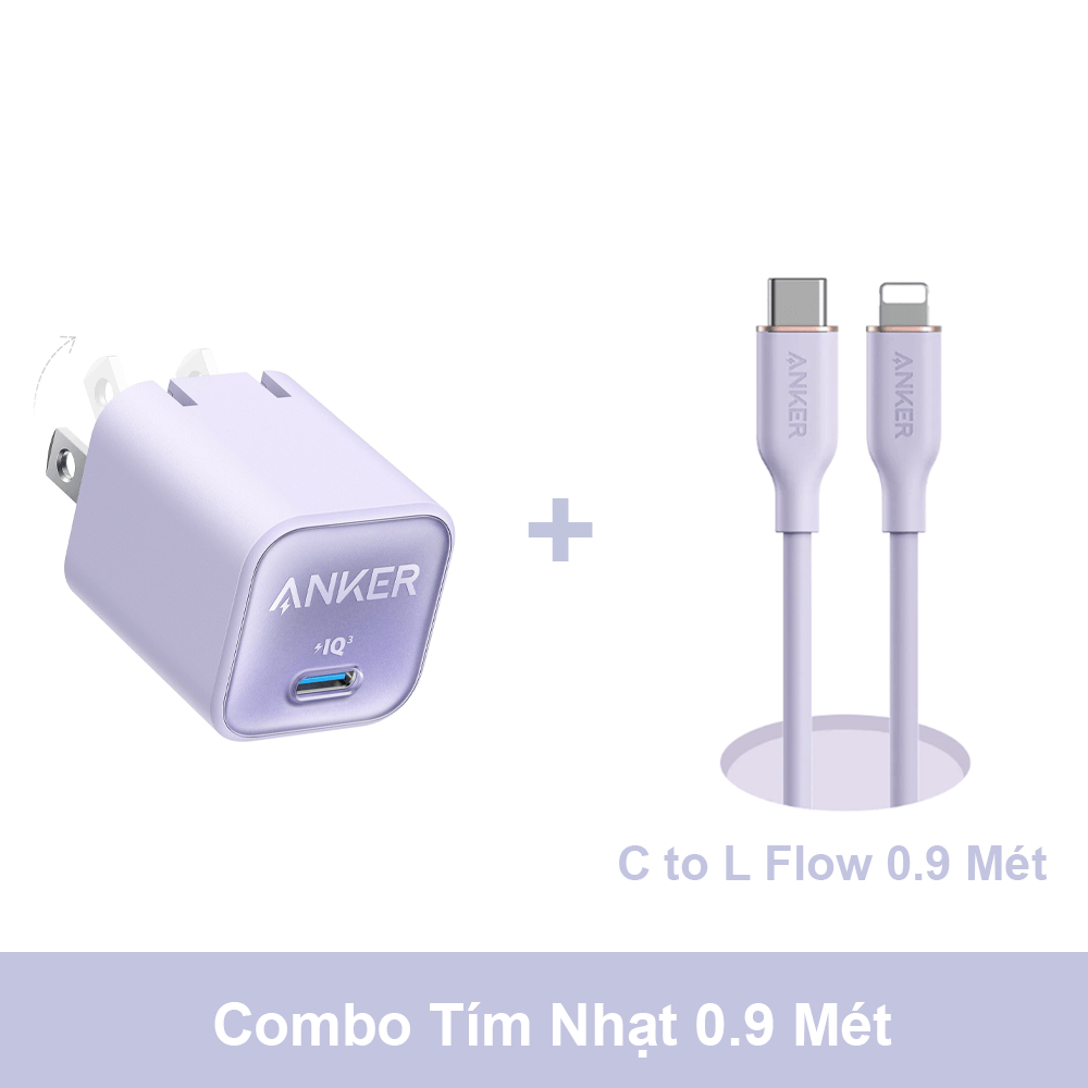 Bộ sạc nhanh ANKER 30W Nano III GaN Pro 511 Sạc nhanh Tím Lilac Purple - A2147 Chân Gập  AnkerShop Flow A8662 A8663