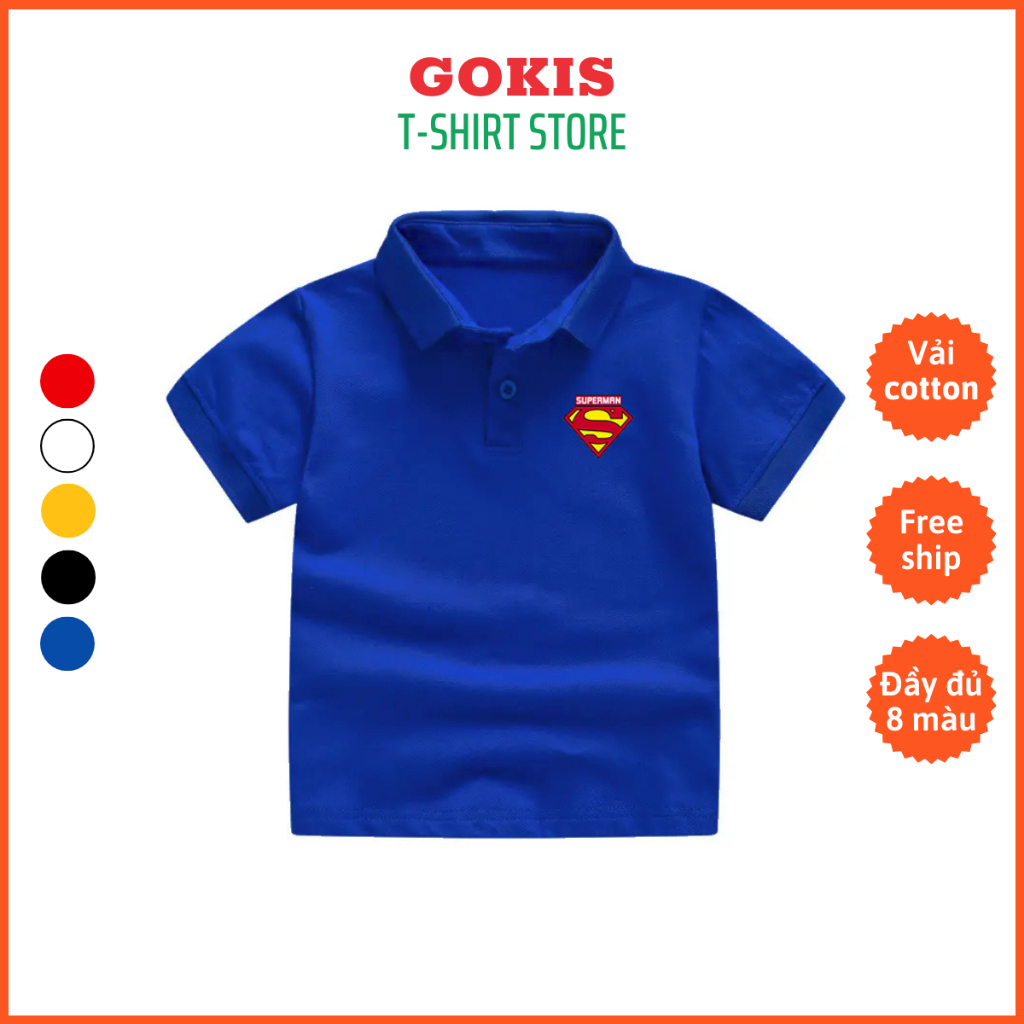 Áo polo cho bé trai mẫu logo Superman size 11 đến 30kg - Áo thun có cổ cho bé vải thoáng mát Gokis shop PLK04