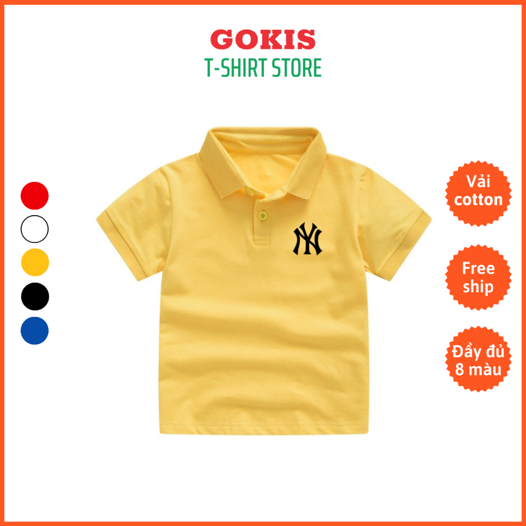 Áo polo trẻ em in logo NY vải thoáng mát size từ 11 đến 30kg - Áo thun cổ trụ cho bé trai PLK03 Gokis shop