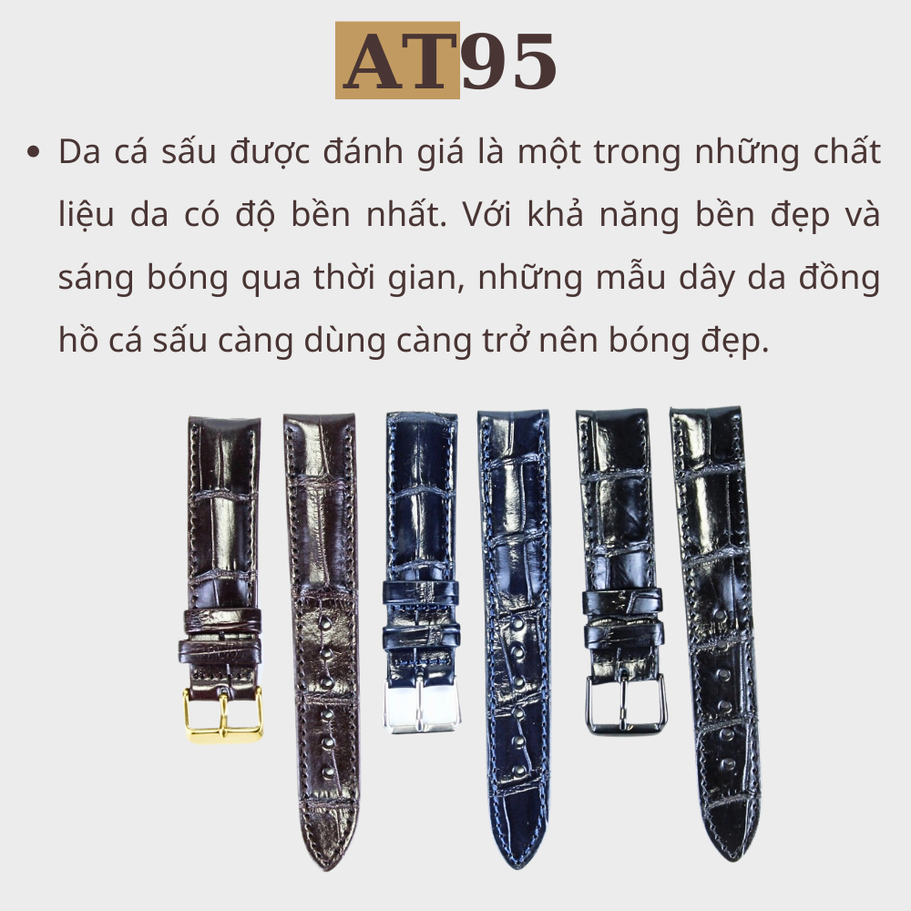 Dây Đồng Hò Cá Sấu vân đốt tre da thật 02 thương hiệu W (tặng Khóa, chốt, tool tháo lắp)