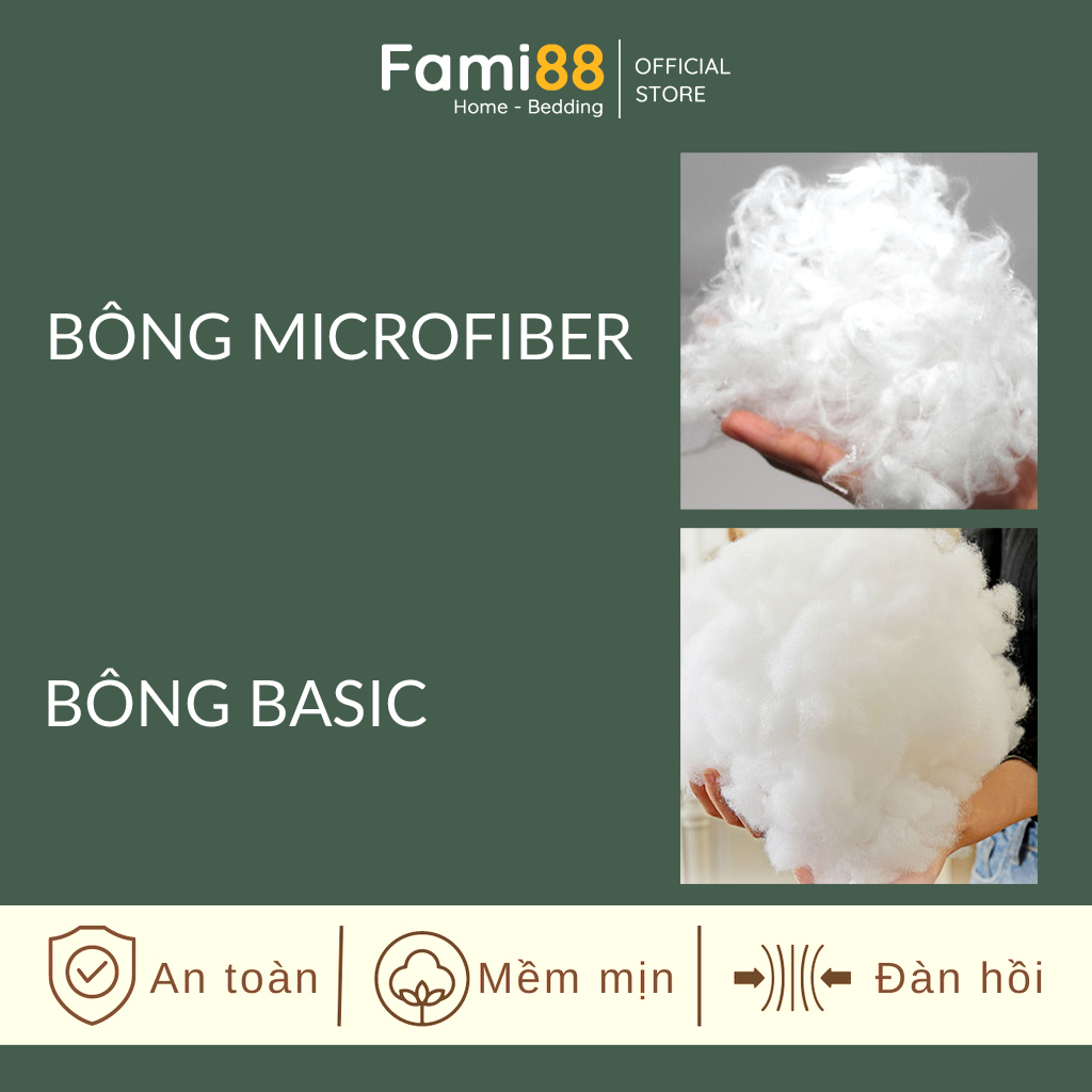 Ruột gối trẻ em 35x50 30x50 30x45 23x60 cm Fami88 Bedding, lõi gối hơi cao cấp bông Basic Microfiber mềm êm kháng khuẩn