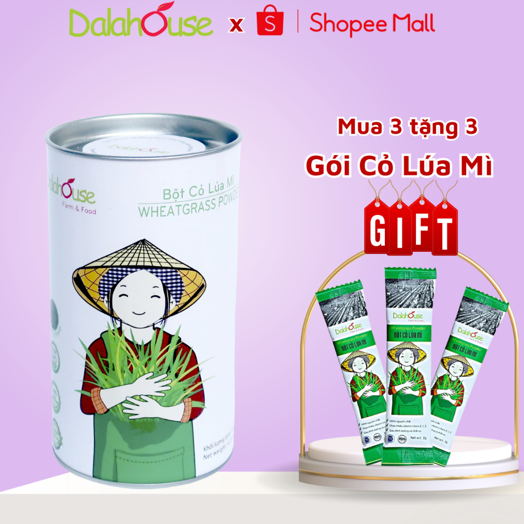 Bột Cỏ Lúa Mì Nguyên Chất Sấy Lạnh Dalahouse Lon 120g Nguyên Liệu Thiên Nhiên