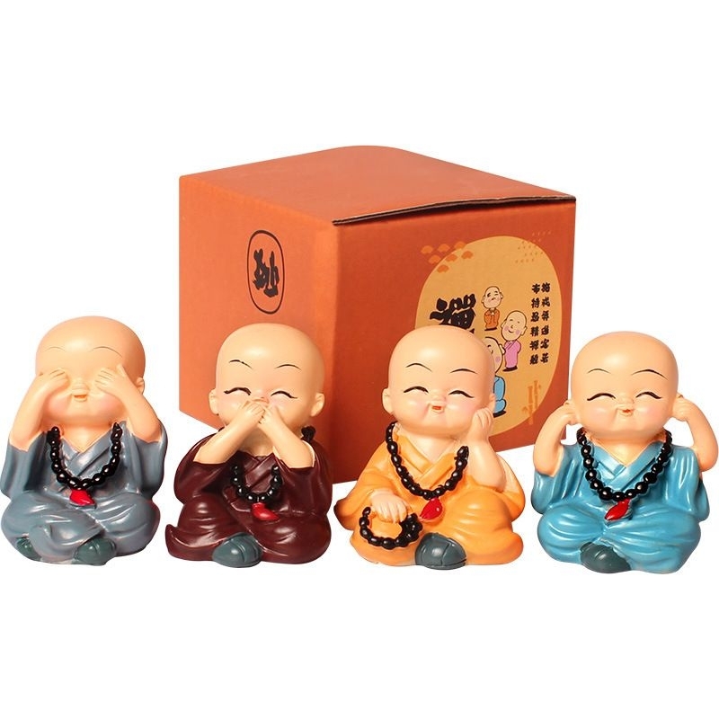 Bộ 4 tượng chú tiểu tứ không, tập võ, túy quyền, đáng yêu quà tặng, trang trí