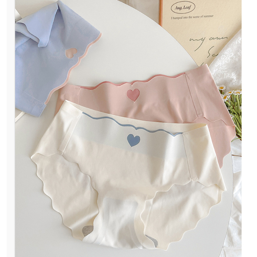 Set 5 Quần lót nữ đúc su thiết kế hình tim chất thun lạnh viền sóng không đường may gợi cảm Rose 8335