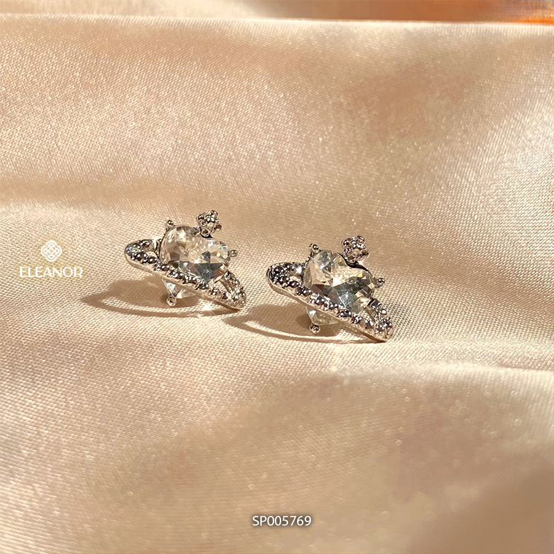Bông tai nữ chuôi bạc 925 Eleanor Accessories hình trái tim đính đá phụ kiện trang sức 5769