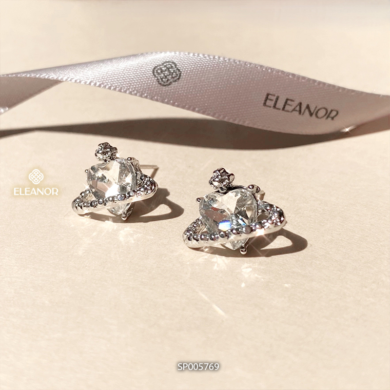 Bông tai nữ chuôi bạc 925 Eleanor Accessories hình trái tim đính đá phụ kiện trang sức 5769