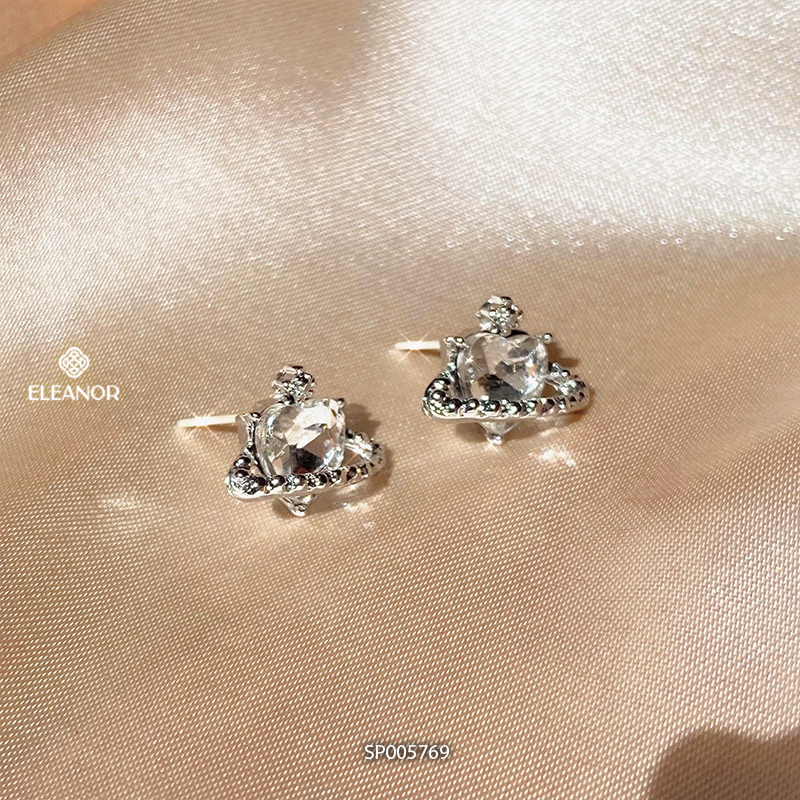 Bông tai nữ chuôi bạc 925 Eleanor Accessories hình trái tim đính đá phụ kiện trang sức 5769