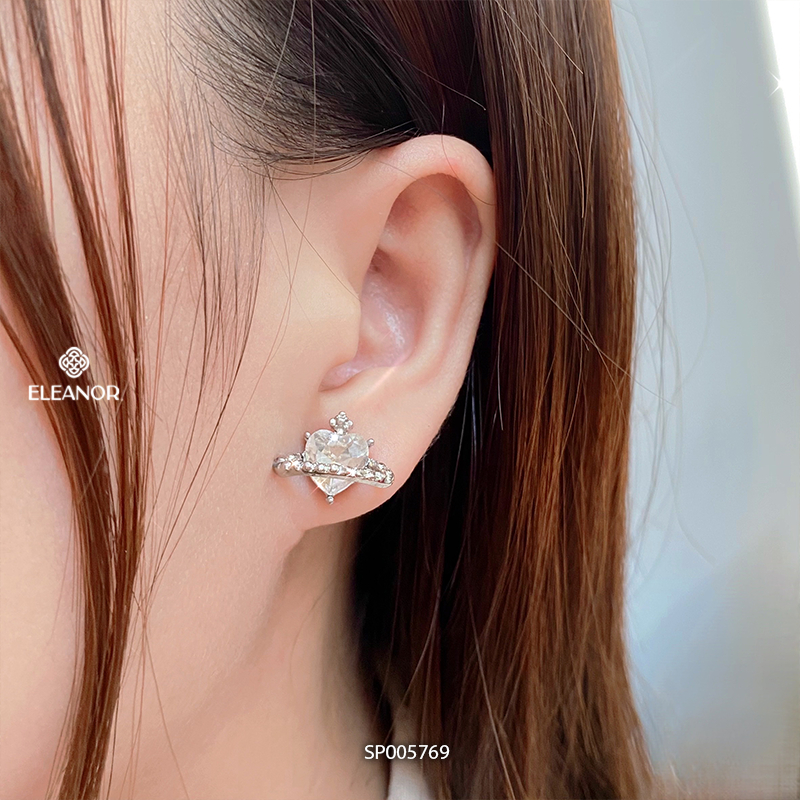 Bông tai nữ chuôi bạc 925 Eleanor Accessories hình trái tim đính đá phụ kiện trang sức 5769