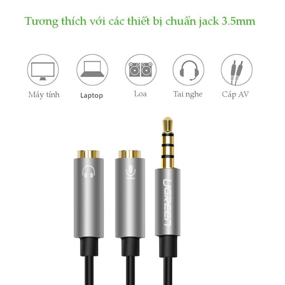 Dây Âm Thanh Audio chuyển tai nghe 3.5mm 1 ra 2 tai nghe chính hãng Ugreen 30619 vỏ Nhôm