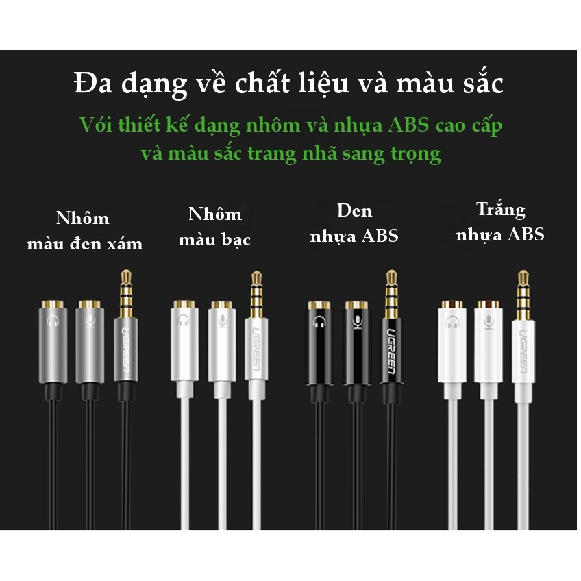 Dây Âm Thanh Audio chuyển tai nghe 3.5mm 1 ra 2 tai nghe chính hãng Ugreen 30619 vỏ Nhôm