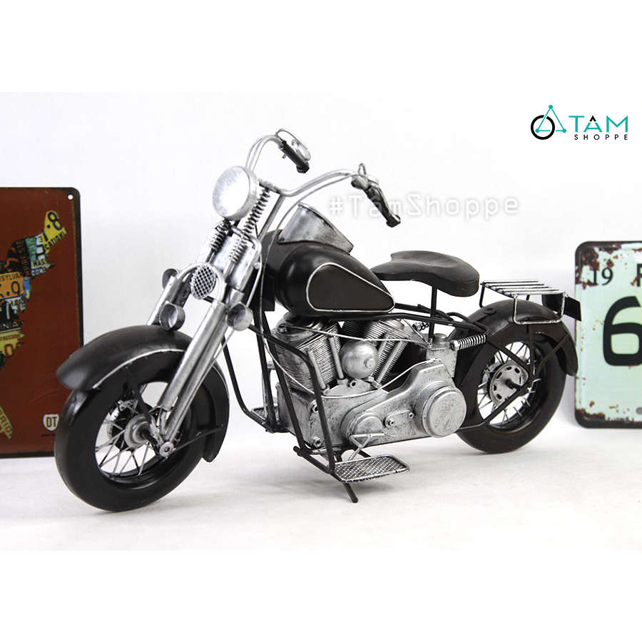 Mô hình xe motor Vintage bạc yên sắt MHX-7122F-03
