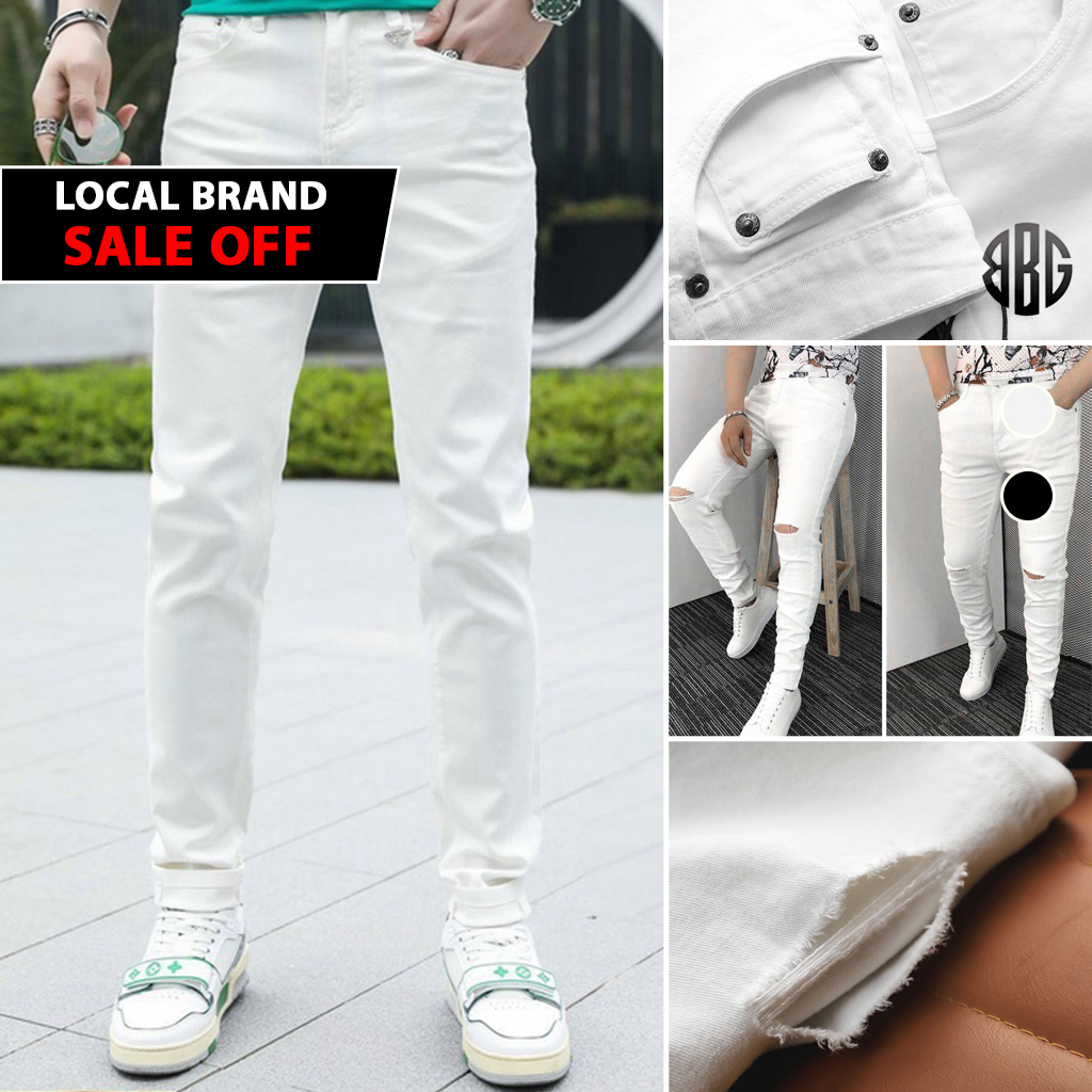 Quần jean nam co giãn 4 chiều màu trắng, có Big size 28-36 quần bò màu đen trơn dáng ôm - BBG Fashion