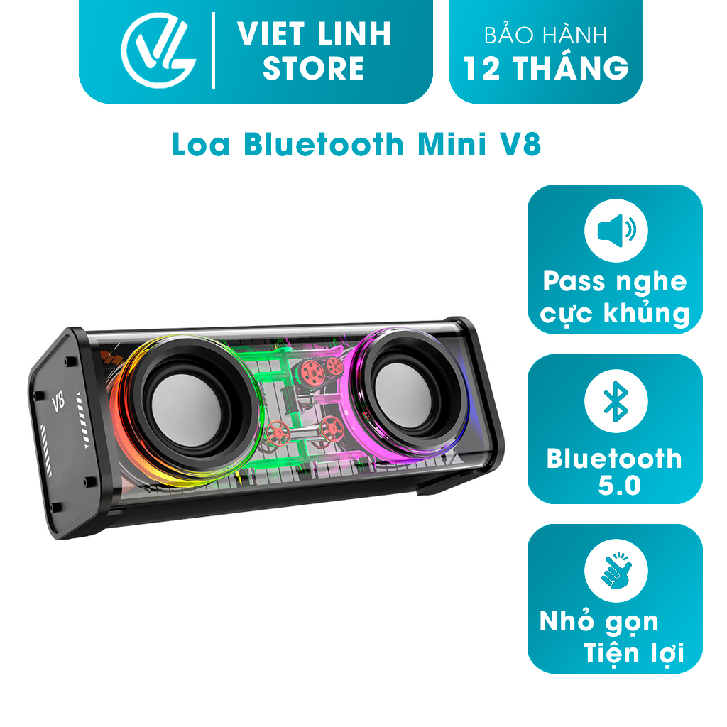 Loa Bluetooth 5.0 Mini V8 Đa Năng Công Suất Tích Hợp Đèn Led RGB