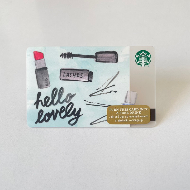 1602-24 THẺ STARBUCKS NHỰA US NHÁM HELLO LOVELY MAKE UP (thẻ đã sử dụng, dùng để sưu tầm)