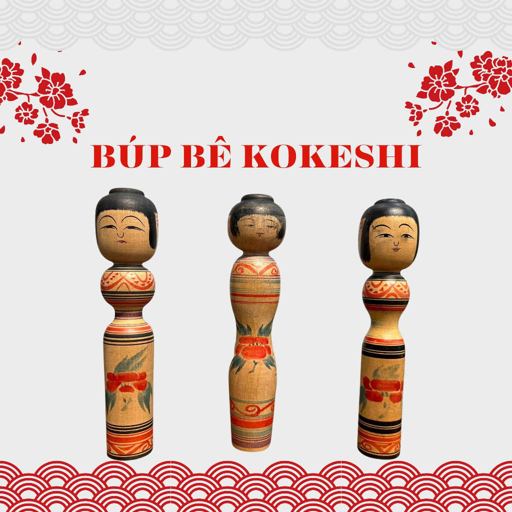 Bộ 3 Mô Hình Búp Bê Gỗ Truyền Thống Kokeshi - Cam kết sản phẩm handmade của Nhật Bản - Không hộp