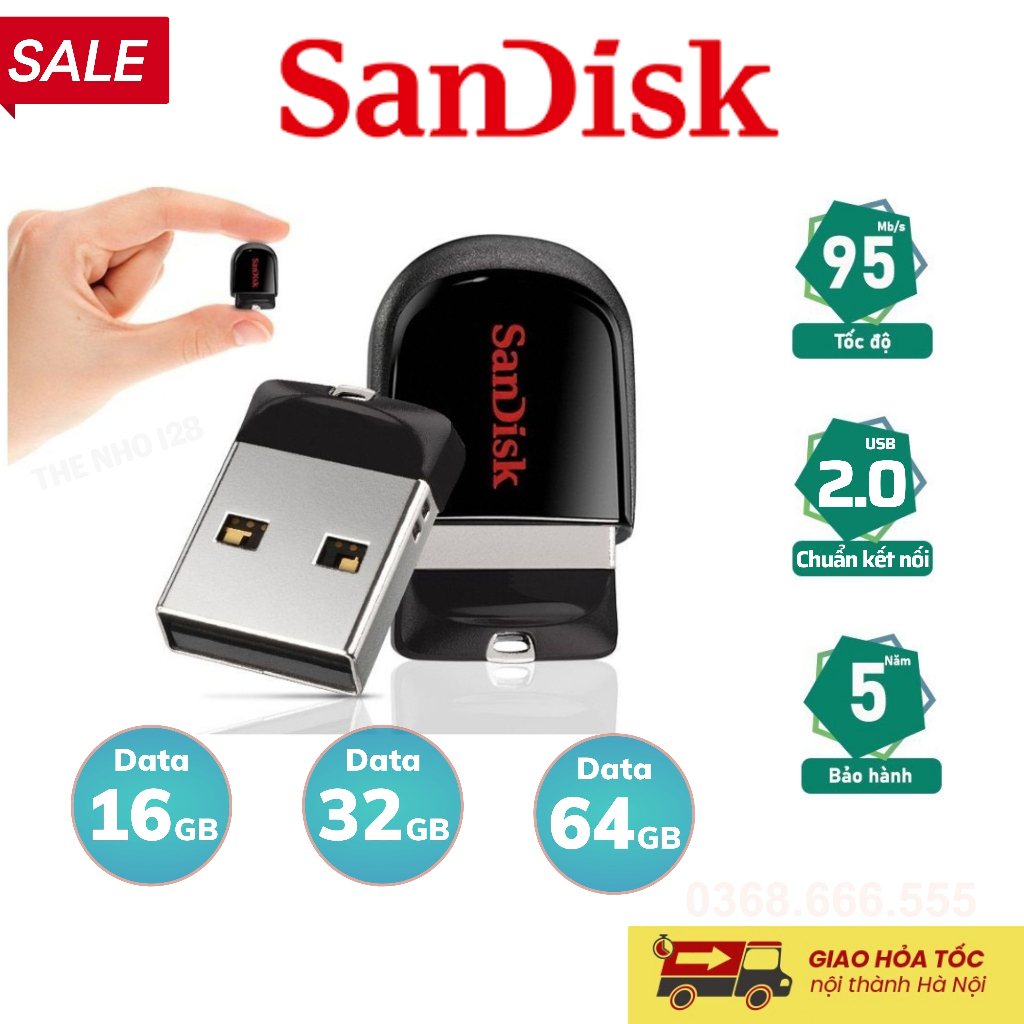 USB Sandisk Cruzer Fit 64GB /32GB /16GB Chính hãng - Bảo hành 5 năm