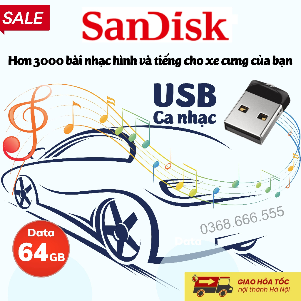 Usb ô tô có sẵn hơn 2000 bài hát + video nhạc chất lượng cao, Usb 64GB tương thích với tất cả các dòng xe đang lưu thông