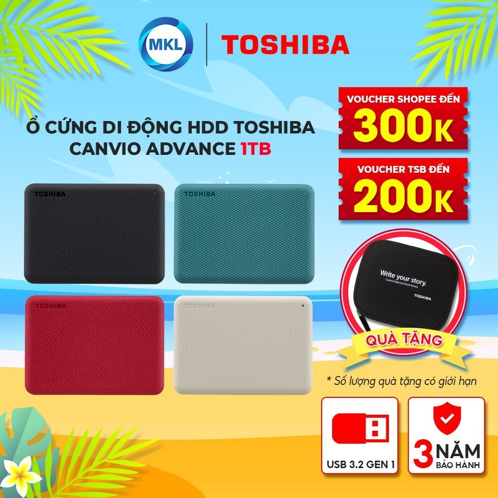 Ổ cứng di động HDD Toshiba Canvio Advance 1TB USB 3.2 Gen 1 nhiều màu chính hãng
