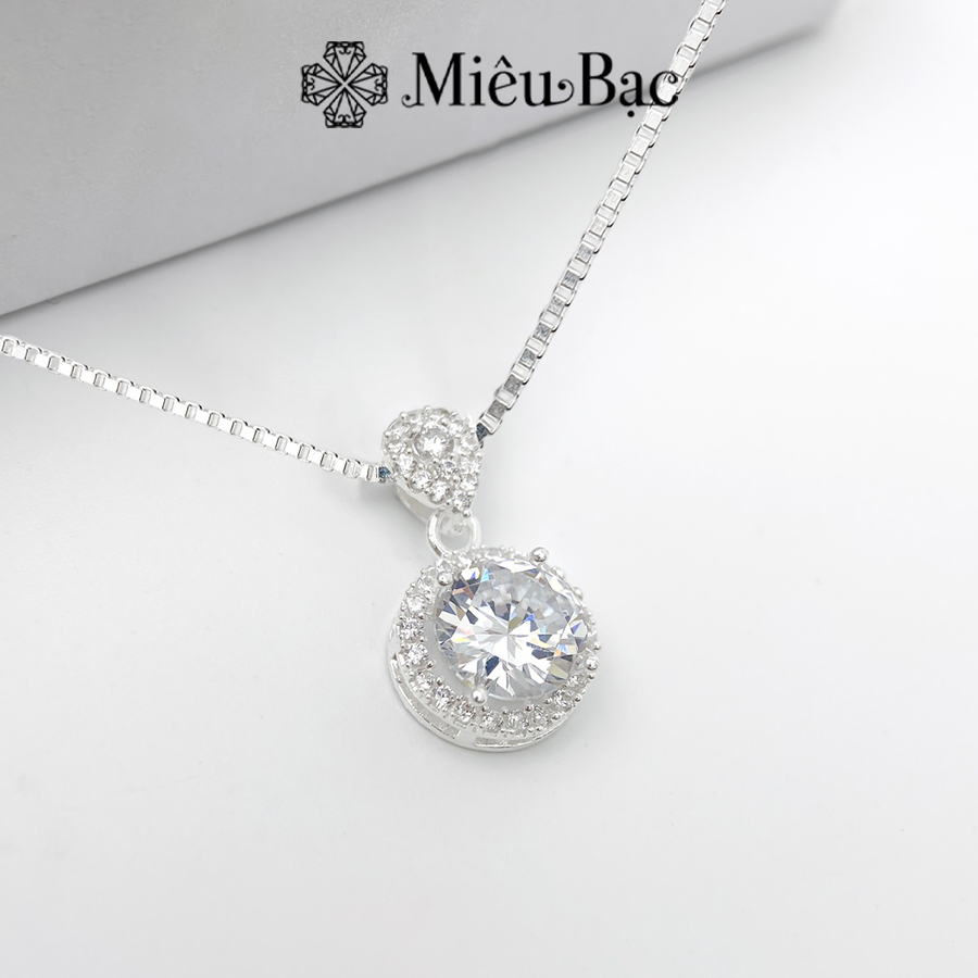 Dây chuyền bạc nữ Miêu Bạc đá tròn trắng móc giọt nước chất liệu bạc 925 thời trang phụ kiện trang sức nữ MD25
