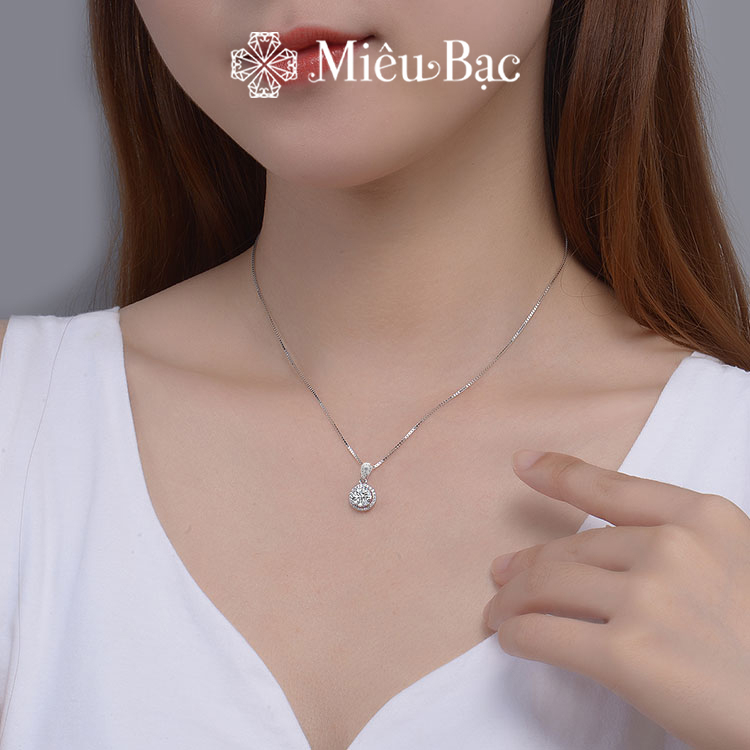Dây chuyền bạc nữ Miêu Bạc đá tròn trắng móc giọt nước chất liệu bạc 925 thời trang phụ kiện trang sức nữ MD25