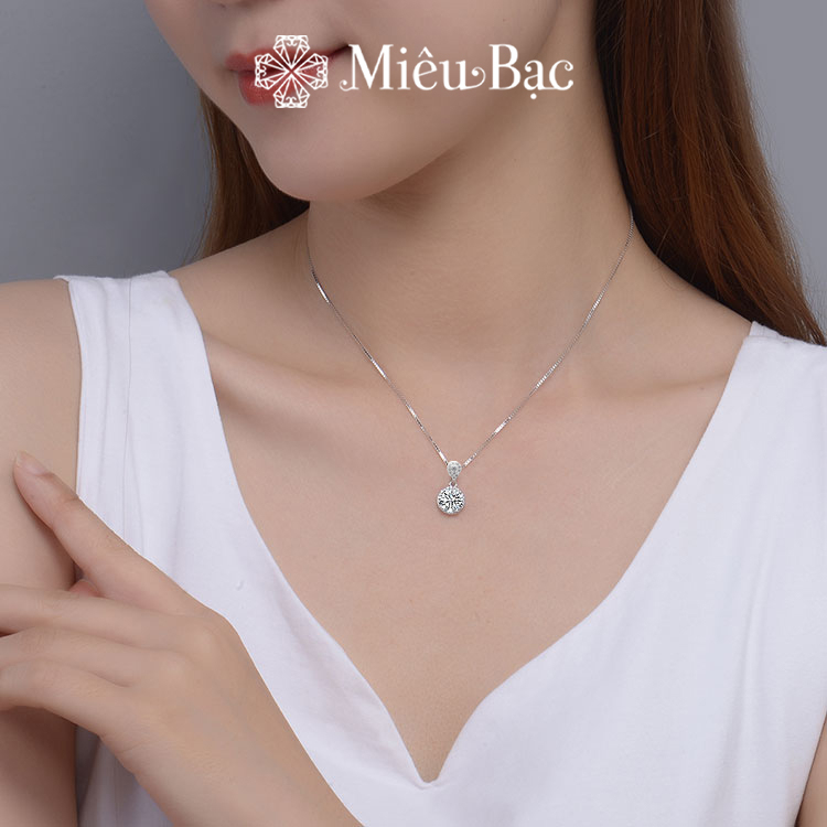 Dây chuyền bạc nữ Miêu Bạc đá tròn trắng móc giọt nước chất liệu bạc 925 thời trang phụ kiện trang sức nữ MD25