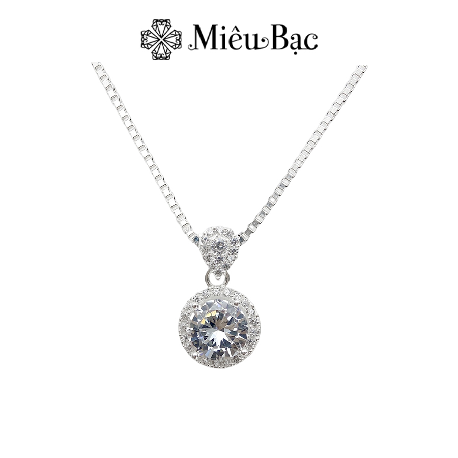 Dây chuyền bạc nữ Miêu Bạc đá tròn trắng móc giọt nước chất liệu bạc 925 thời trang phụ kiện trang sức nữ MD25