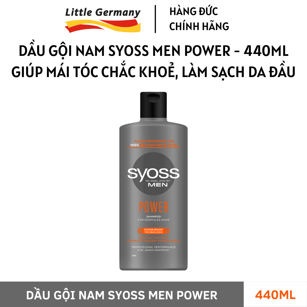 Dầu gội nam SYOSS MEN POWER 440ML - Giúp mái tóc chắc khẻ, ngăn ngừa rụng tóc, da đầu được làm sạch - hàng Đức