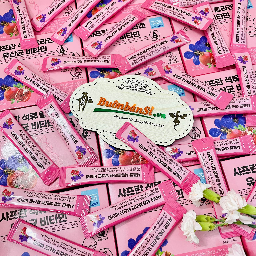 Bột Uống Collagen Lựu Saffron Hỗ Trợ Đẹp Da Chống Lão Hóa Saffron Pomegranate Collagen Prebiotics Vitamin 2gr x 30 Gói