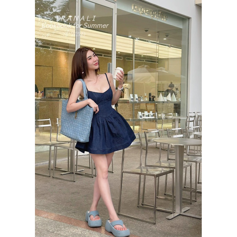 Florence - Đầm xoè hai dây jean (3 màu: đen, xanh đậm và xanh nhạt)